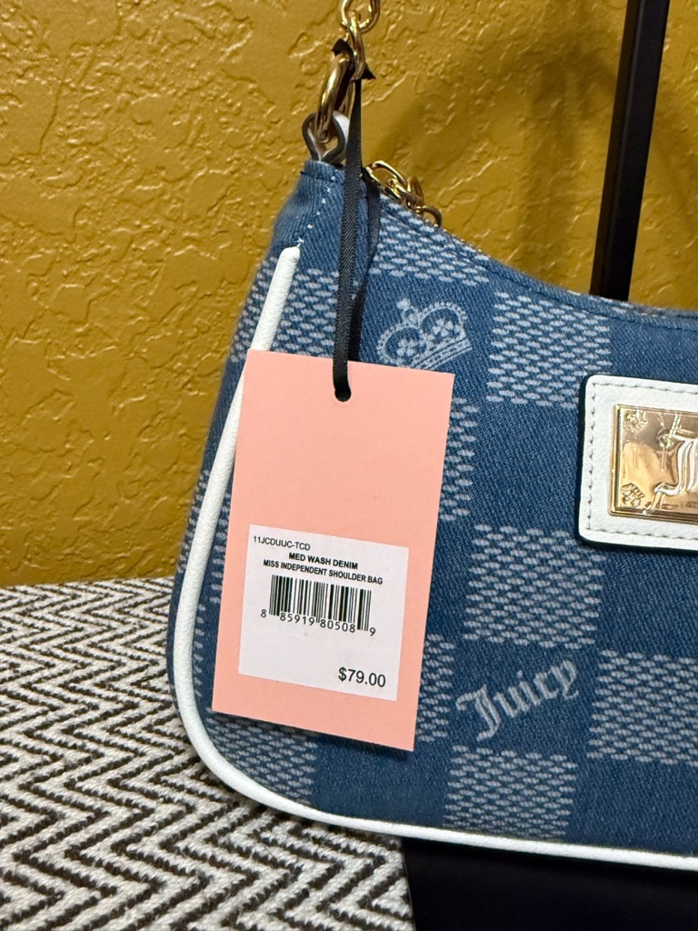 NWT Juicy Couture Miss Independent Denim Shoulder Bag - Picture 3 of 12